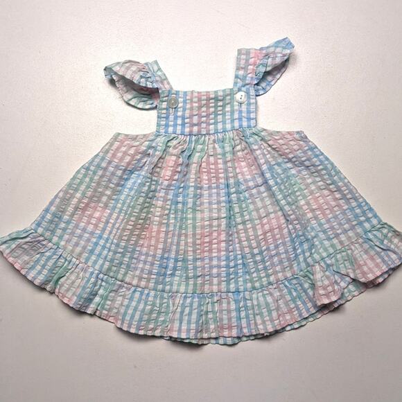 Vintage Swing Top Baby Girls Size 3-6m Pastel Gingham Seersucker Tank Sunflower - Picture 3 of 4
